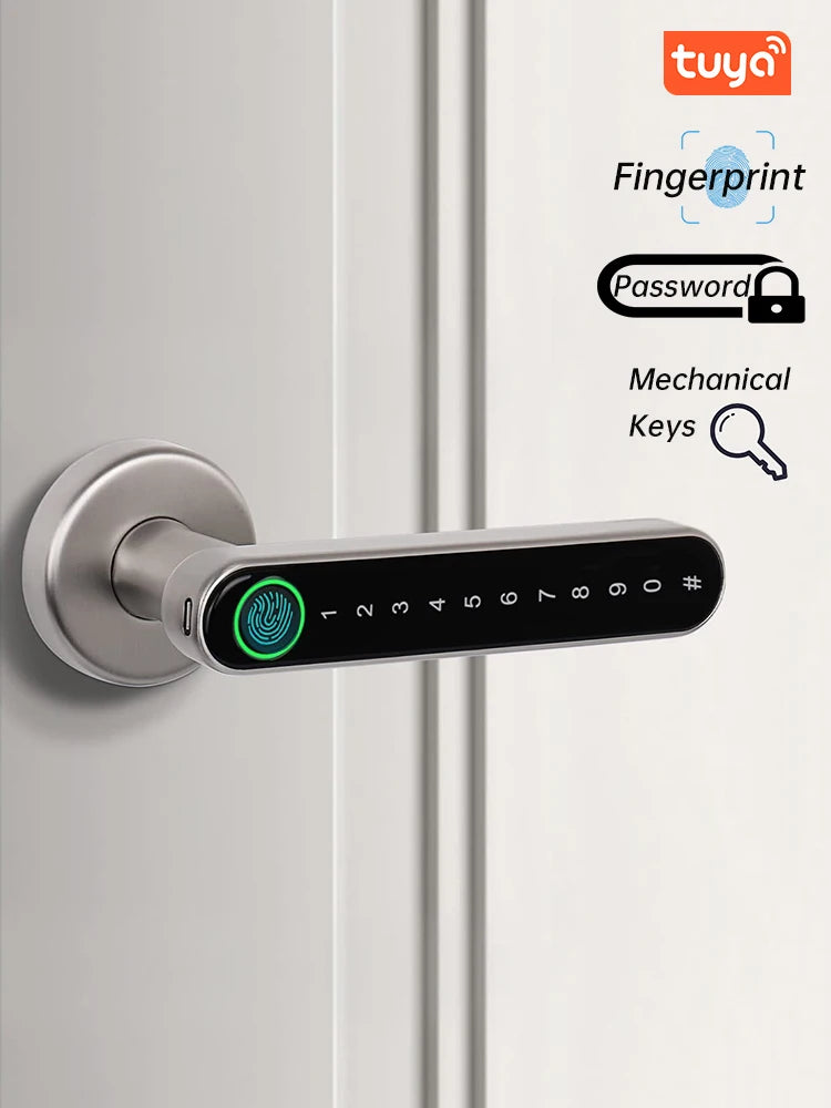 KAK Smart Fingerprint Door Lock Black Biometric Door Lock Password Keyless Entry Door Lock with Handle Security Door Hardware Vue