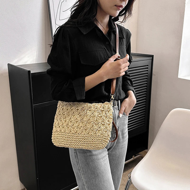Straw Crossbody Bags Women Summer Woven Shoulder Bag Purse Raffia