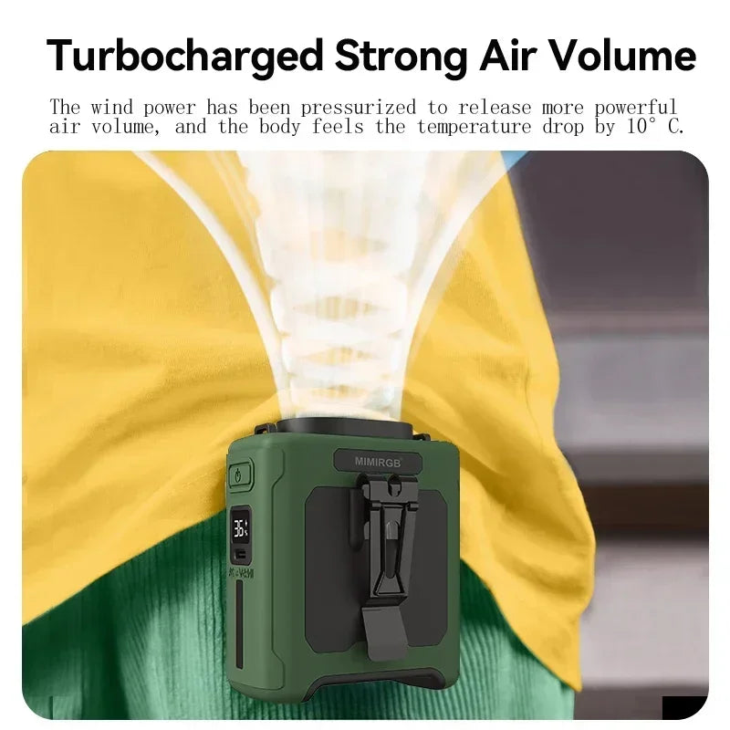 New Waist-Worn Fan for Outdoor Hiking and Mountain Climbing: Ventilation and Cooling, Waist-Worn Design, LED Light, USB Power Vue