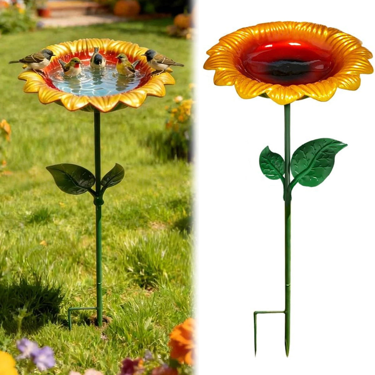 Sunflower Metal Bird Bath & Feeder Garden Stake | Outdoor Decor Garden Bird Bath Stake Vue