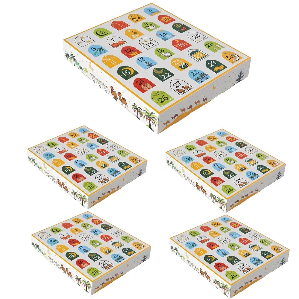 30 Empty Grid Ramadan Advent Calendar Box Paper Cartoon Pattern Surprise Gift Box Quick-release Middle East Theme Vue 25 x 21 x 4 cm 5Pcs