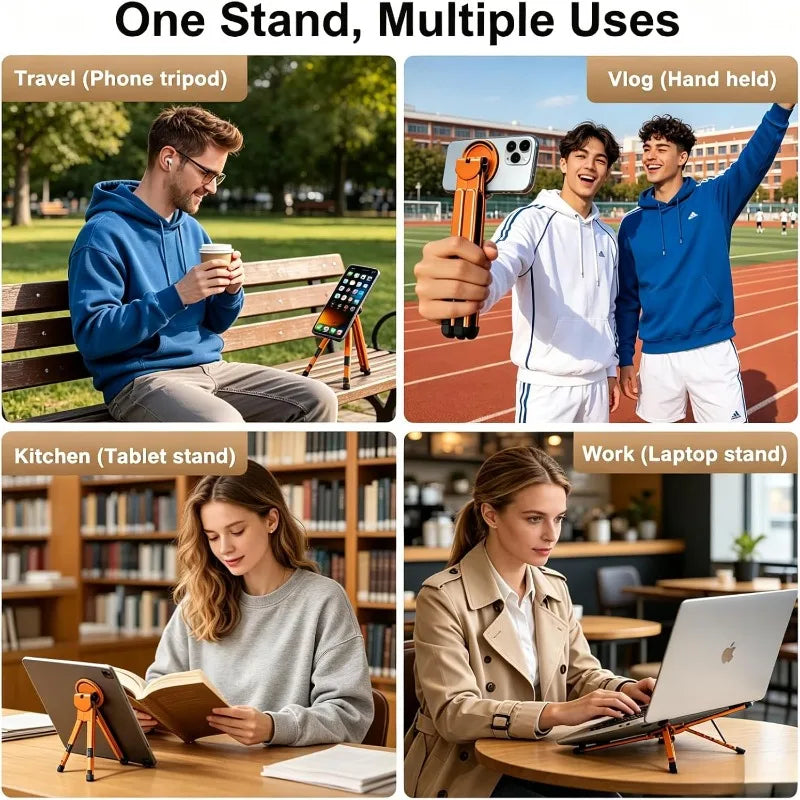 3-in-1 Foldable Laptop Stand Magnetic Phone Holder Aluminum Portable Desk Tripod Mount for Laptop Tablet & Phone Travel Vlogging Vue