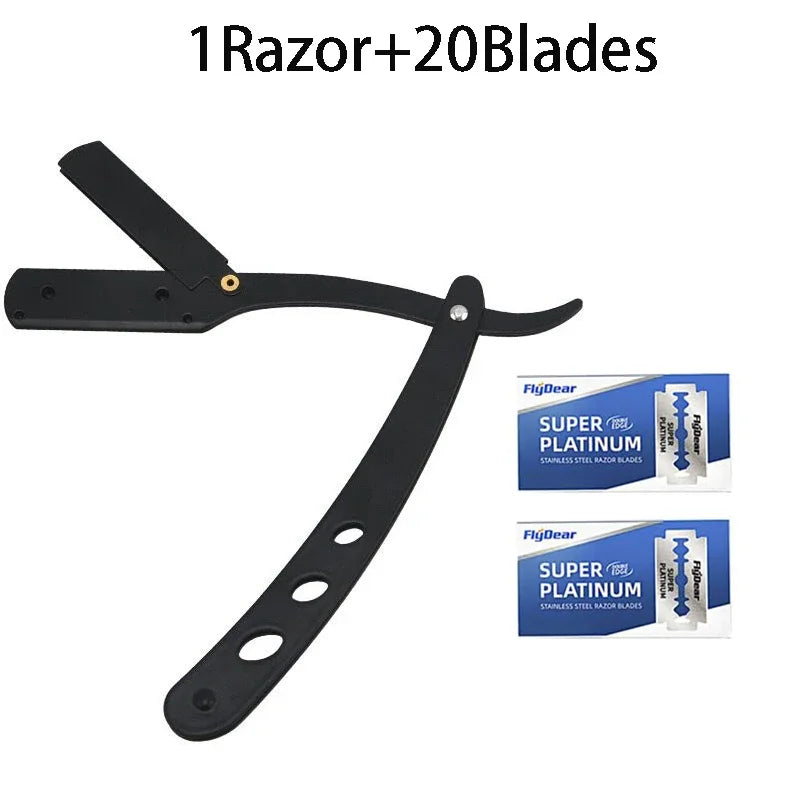 Men's Stainless Steel Replaceable Black Razor Blade, Razor Blade Manual Razor Classic Wet Shaving Vue 1Razor and 20Blades