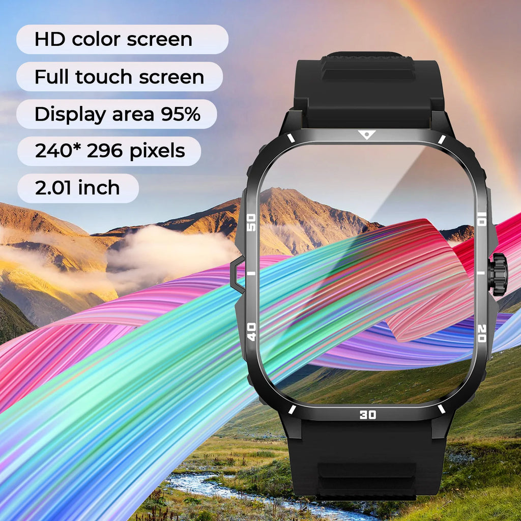 2025 Men Outdoor Sports Smart Watch 2.01''Screen Voice Assistant Blood Oxygen Bluetooth Call Multi Sports Modes Smartwatch Women Vue
