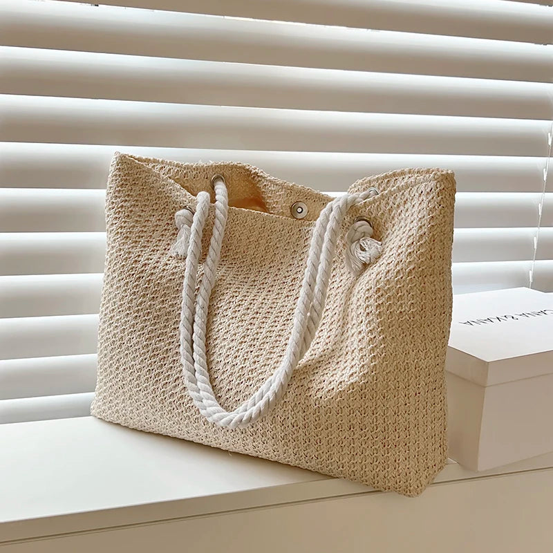 Summer Vacation Handmade Woven Women's Shoulder Bags Fashion Straw Vue beige