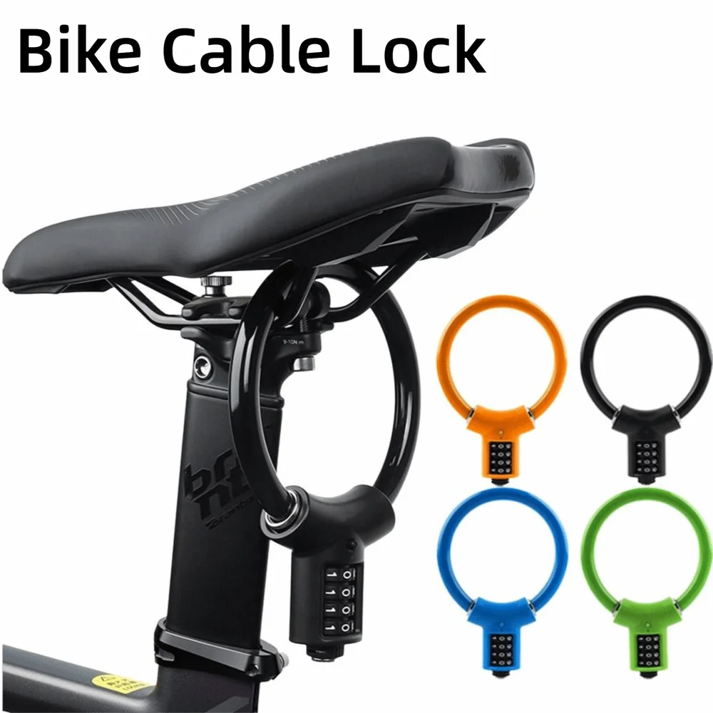 Keyless 4 Digit Combination Bike Cable Lock Steel Cable Anti Theft Bicycle Combination Lock PVC Cover Portable Ring Lock MTB Vue