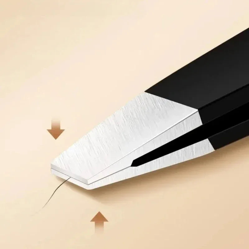 Professional Stainless Steel Black Eyebrow Tweezer with Slant and Flat Point Beauty Tools Eyelash Tweezer & Ingrown Hair Removal Vue