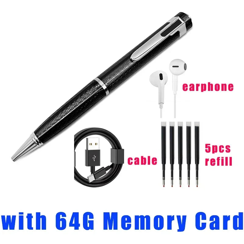 8GB-128GB Digital Voice Recorder Professional Audio Record Noise Reduce Dictaphone MP3 Player Business Meeting Recording Pen Vue white-64GB Card