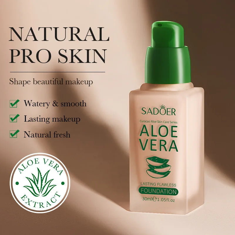 Aloe Vera Liquid Foundation, Natural Color, Fine Powder Texture, Light and Breathable Tightly Adheres to the Skin, Covers Skin Imperfections, Is Waterproof, Beautifies the Skin, Makes the Skin as Smooth and Delicate as Silk, Vue