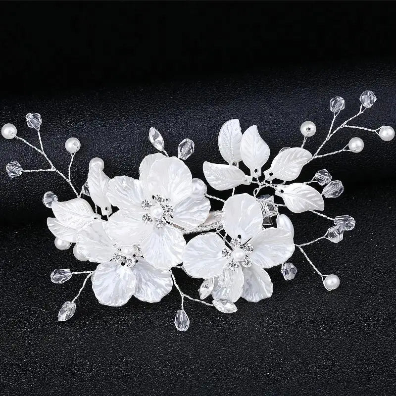 1Pcs Handmade White Brides Headdress New Crystal Pearl Flower Bridal Headwear Elegant Luxury Wedding Hairpin For Women Vue