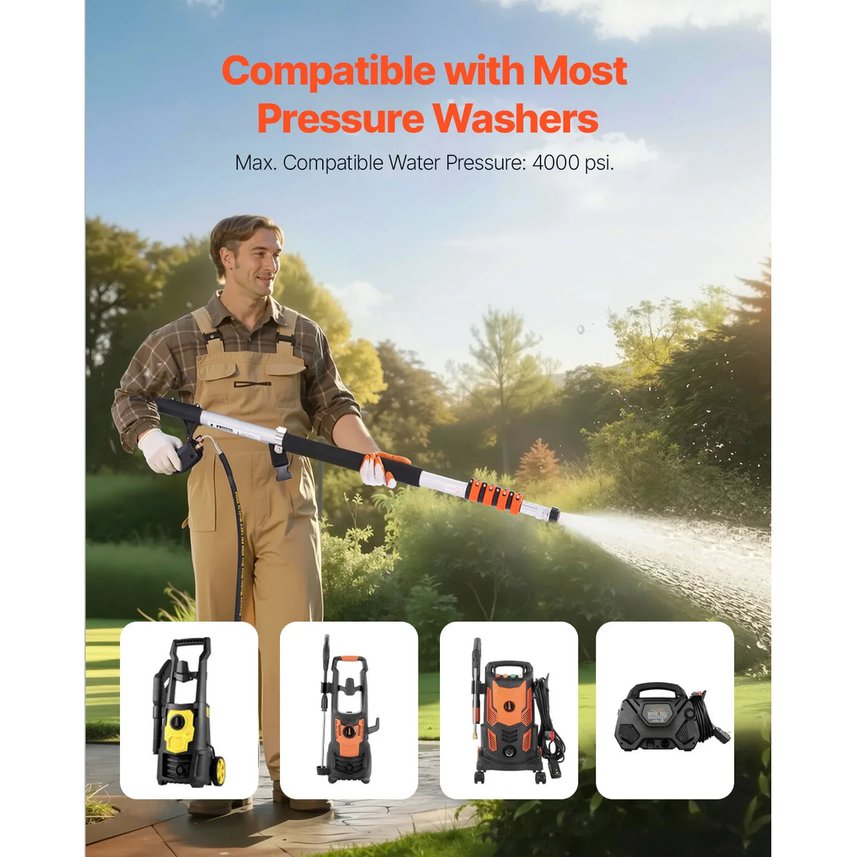 VEVOR 21 ft Telescoping Pressure Washer Wand 4000 PSI, 7 Nozzles Telescoping Washer Wand Vue