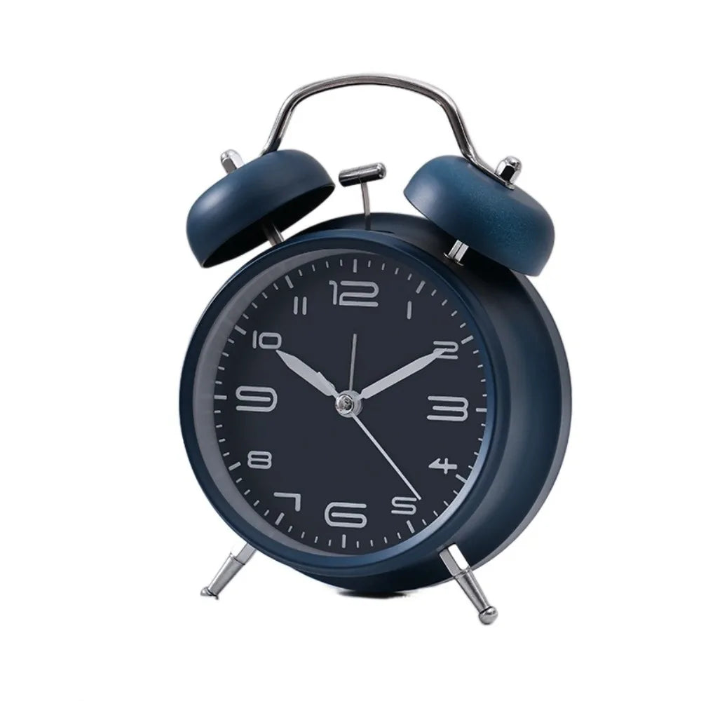 4 Inch Twin Bell Loud Alarm Clock Luminous Non-Ticking Student Alarm Clock Metal Frame Silent Strong Wake-up Table Clock Vue Green