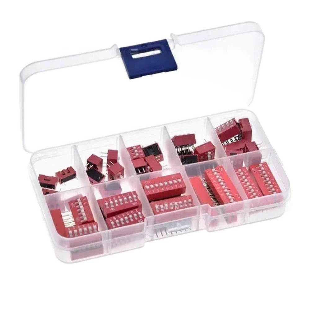45PCS/Box Dip Switch Kit 1/2/3/4/5/6/7/8/9P 2.54mm Spacing Toggle Switch Red Snap Switches Mixed Kit Each 5PCS Combination Set Vue Other