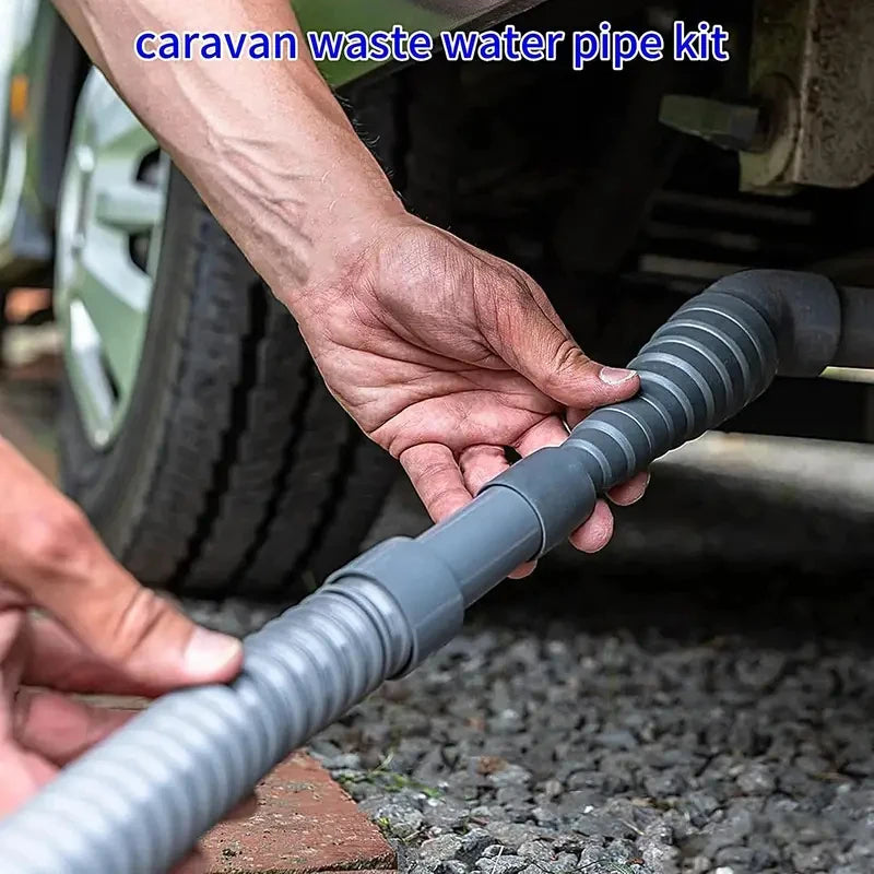 Foldable RV Sewer Hose 3/5m – Leakproof Kit with Adjustable Adapter & Clamp, Caravan Trailer Accessories Vue