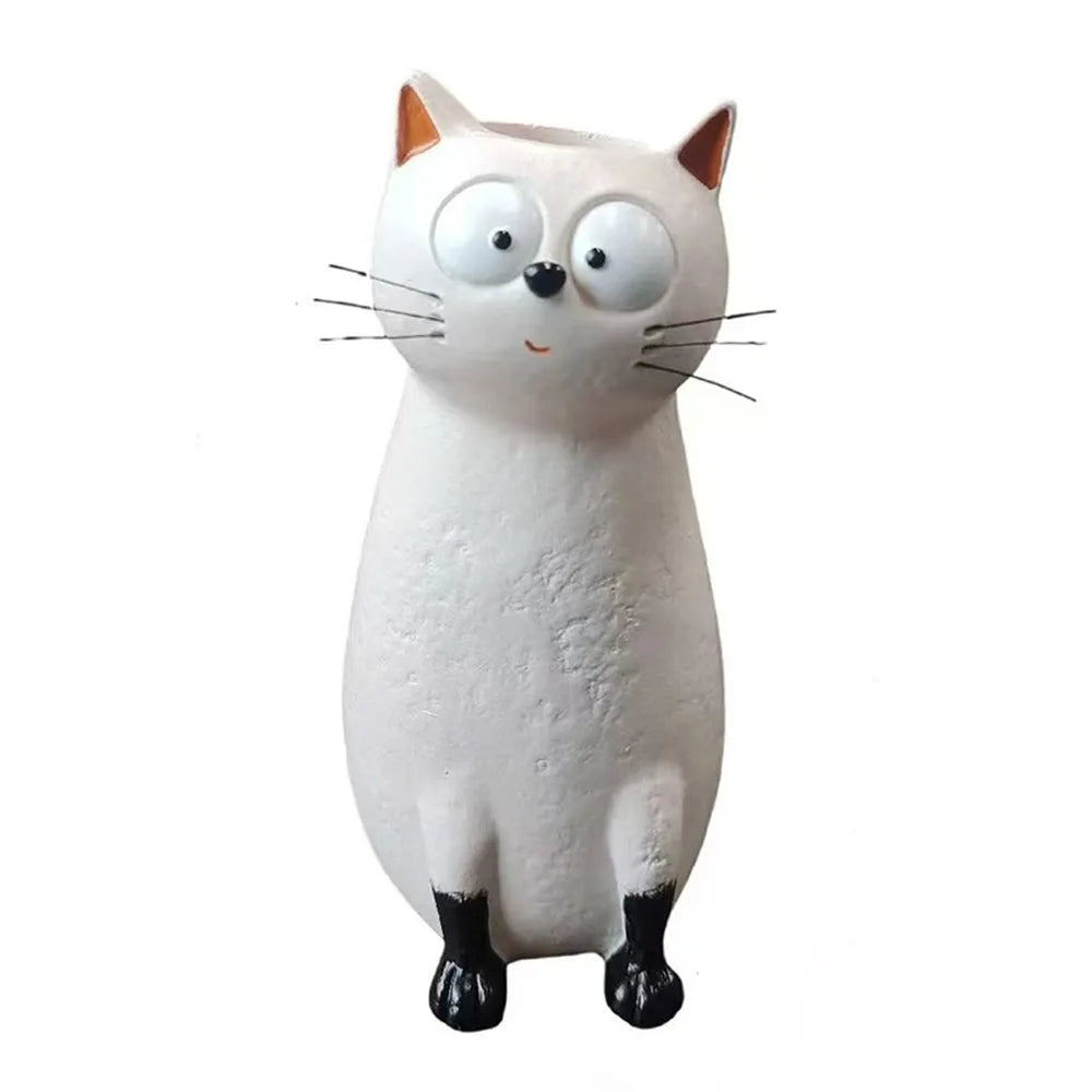 Unique Whimsical Cat Vases Handmade Resin Cat Shaped Flower Vase Aesthetic Animal Sculpture Quirky Cat Planter Gift for Lovers Vue White