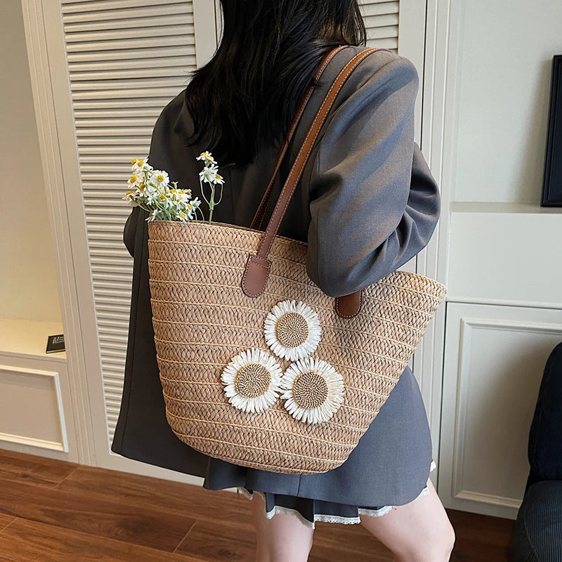 Woven Women Handbag Large Capactity Basket Summer Beach Bag Shopper