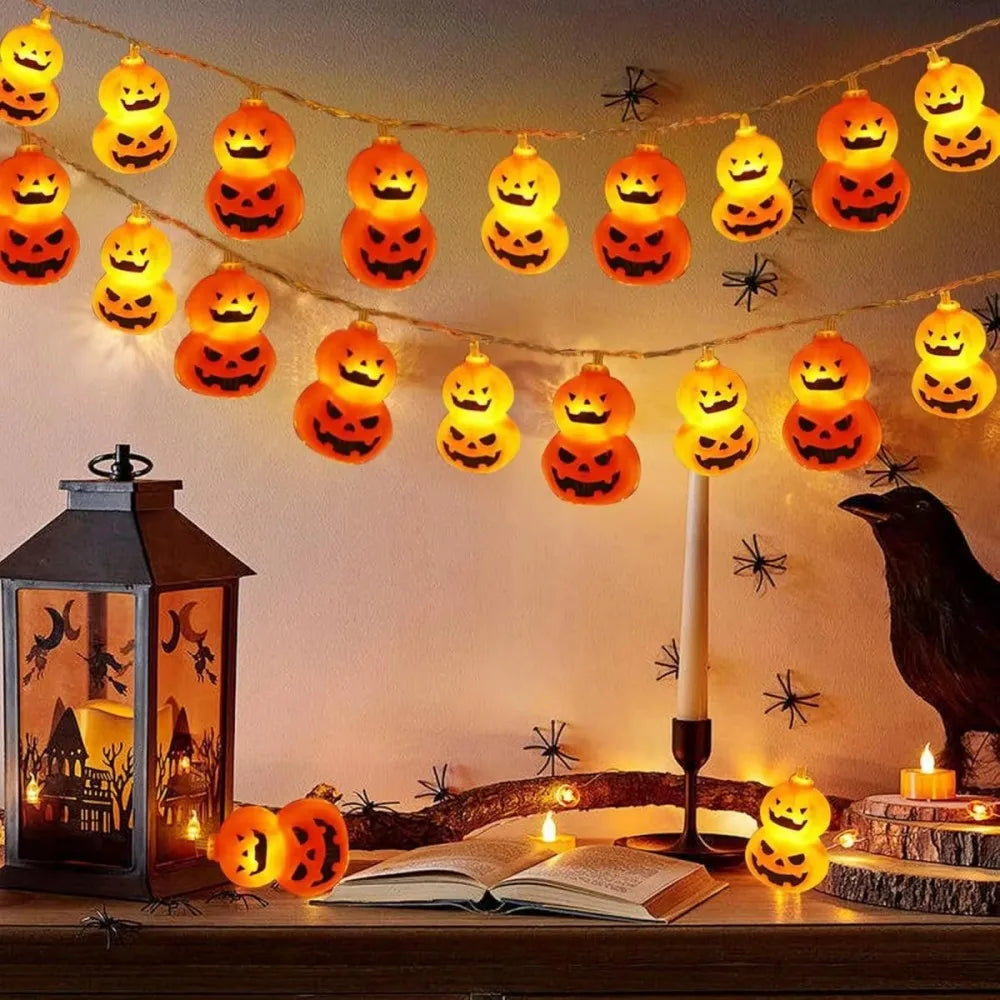 Halloween Double-Stacked Jack-O-Lantern LED String Lights, Pumpkin Lights for Indoor Outdoor Halloween Party, Yard, Home Decor Vue