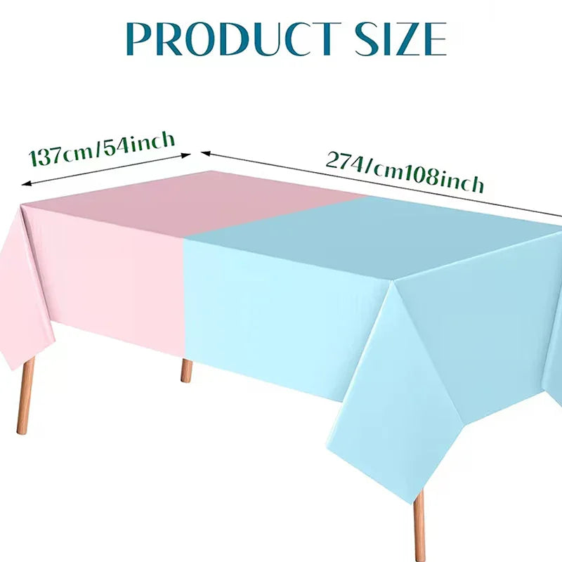 Gender Reveal Tablecloth Pink Blue Rectangular Plastic Table Cover