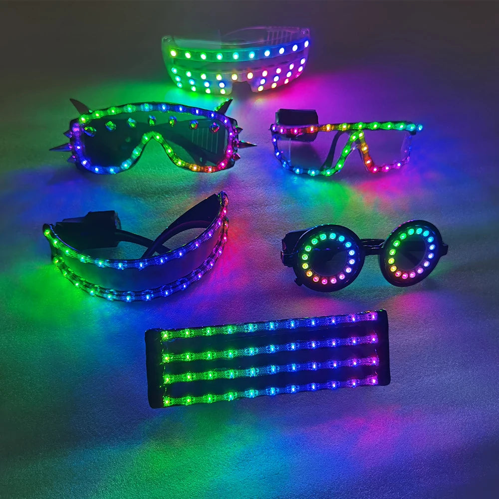 Full Color Remote Control Burst Flashing LED Glow Glasses LED Glasses Rivet Punk Glasses for Christmas Party Vue