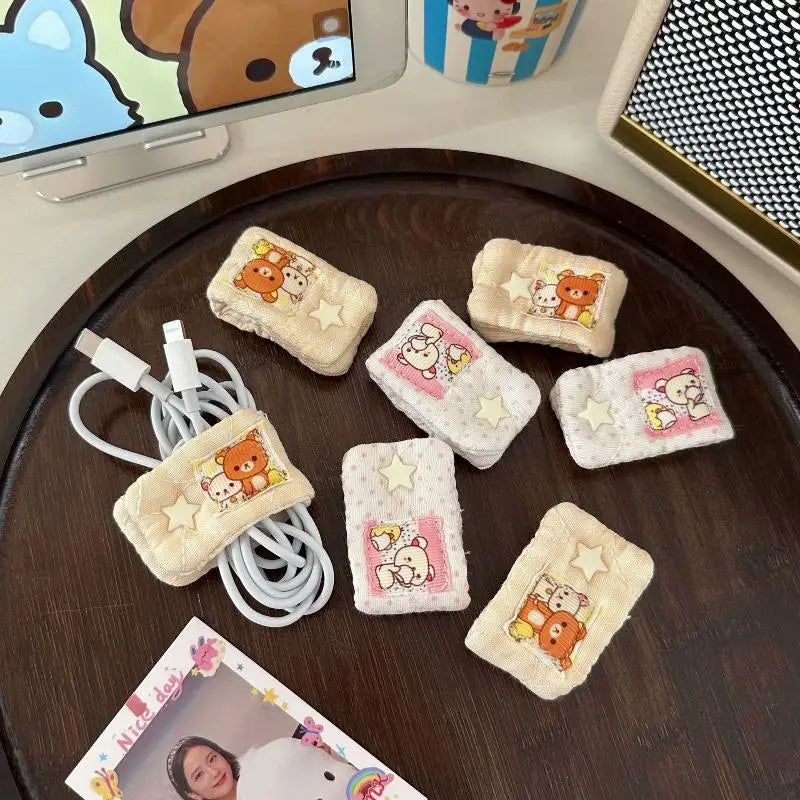 Cartoon Rilakkuma‌/Mashumaro Data Cable Storage Portable Charging Cable Fixed Organizer Portable Storage Tool Vue