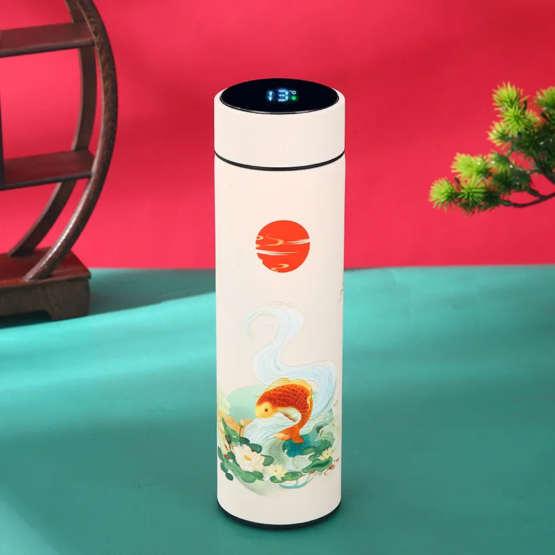 Portable Thermos Bottle Coffee Tea Mug Chinese Style Smart Temperature Display Vacuum Flask Water Bottle With Filter Thermos Cup Vue white 401-500ml