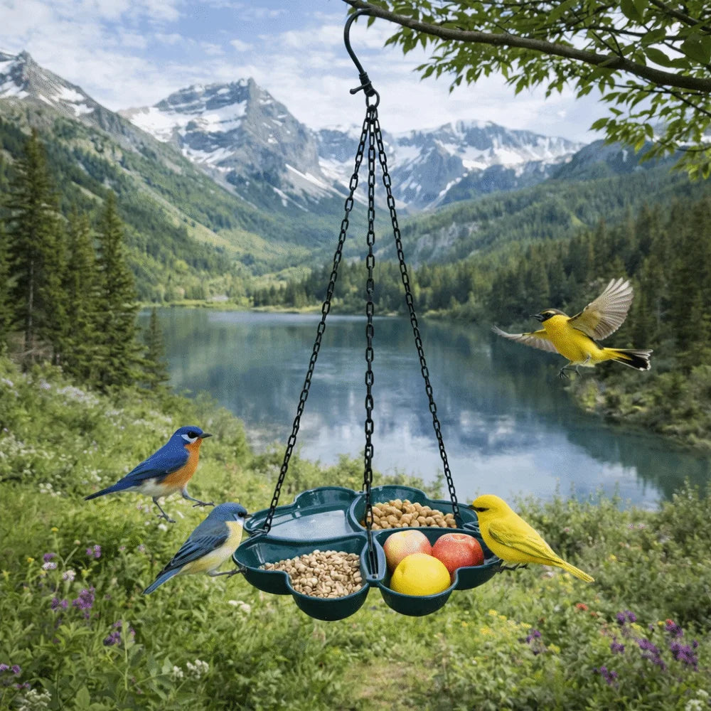 Flower Shaped Hanging Bird Feeder Large Capacity Durable Hummingbird Feeder Multipurpose Adjustable Chain Chain Feeding Tray Vue