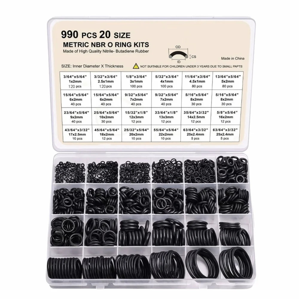 990pcs Kit Air Conditioning O Ring Kit Durable Wear-resistant Seal Rubber O-Rings High-pressure Maintenance Vue 990pcs