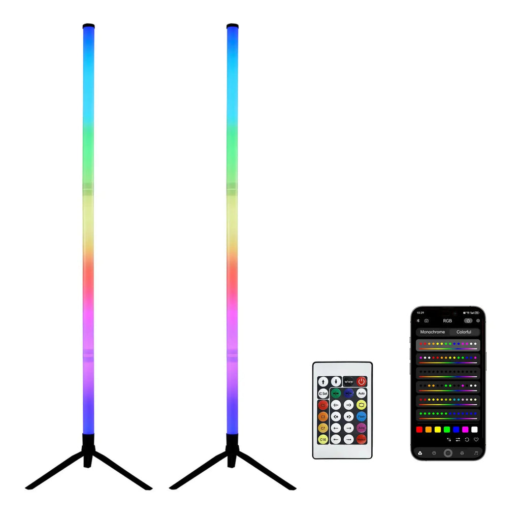 2PCS 120CM RGB Floor Lamp, Sound Reactive LED Corner Light Bar, Ambient Lighting for Gaming Room Bedroom E-Sports Setup Vue 2PC