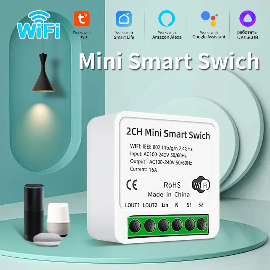 1/2 Channels Wifi Smart Switch Tuya Smart Life Light Switch Module Remote Relay Breaker for Alexa Google Yandex 100-240V 16A Vue