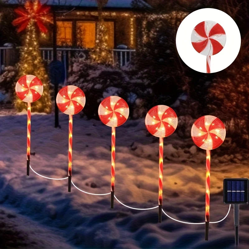 5-Pack Solar Christmas Lollipop Lights, 8 Illumination Modes - Indoor/Outdoor Use for Yard, Lawn, Patio & Christmas Party Decor Vue
