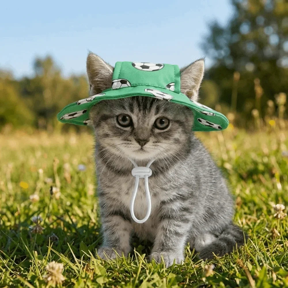 Fashion Football Theme Dog Fisherman Hat Adjustable Comfortable Pet Sun Hat Breathable Dog Sunscreen Hat For Cat Dog Vue