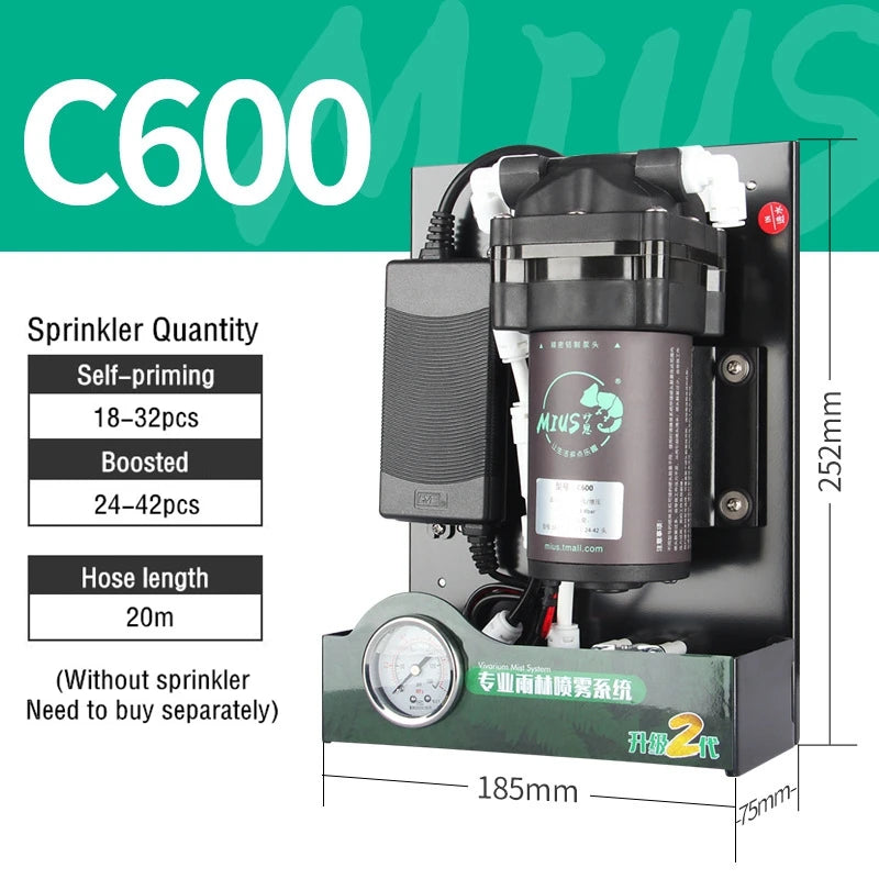 C Series Reptiles Fogger Mist Sprinkler Rainforest Terrariums Humidifier High Pressure Silent Pump Fog Machine Sprayer System Vue C600