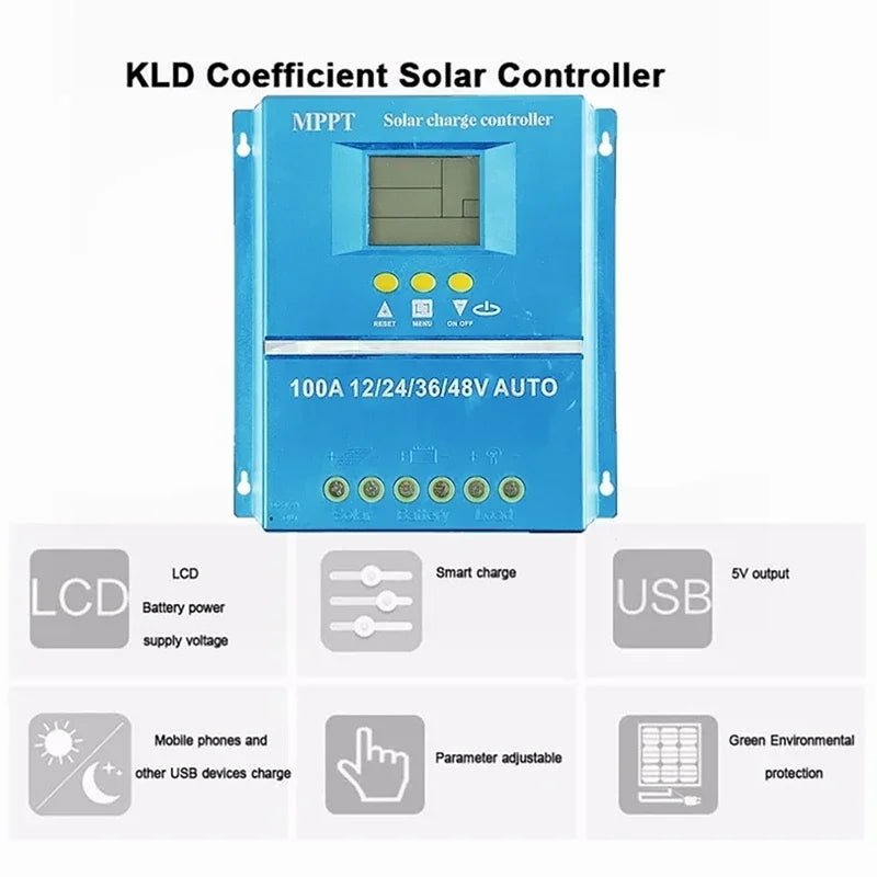 MPPT Solar Charge Controller 60A 80A 100A 12V–48V LCD | Dreamburgh MPPT Solar Controller Vue