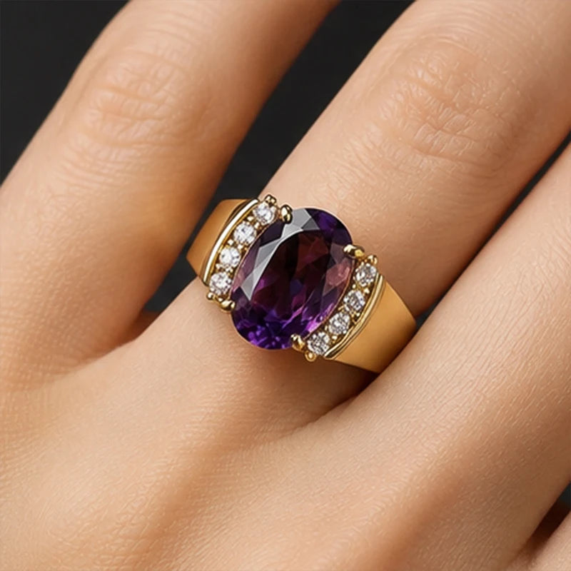 Huitan Purple CZ Wedding Ring for Women | Elegant Engagement Band Fashion Ring Vue