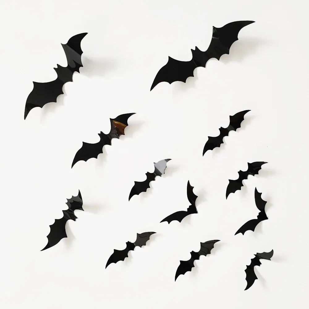 24pcs Halloween Bat Stickers Halloween Decoration 3D Black PVC Bat Wall Stickers Halloween Room Outdoor Decor Scary Decos Props Vue