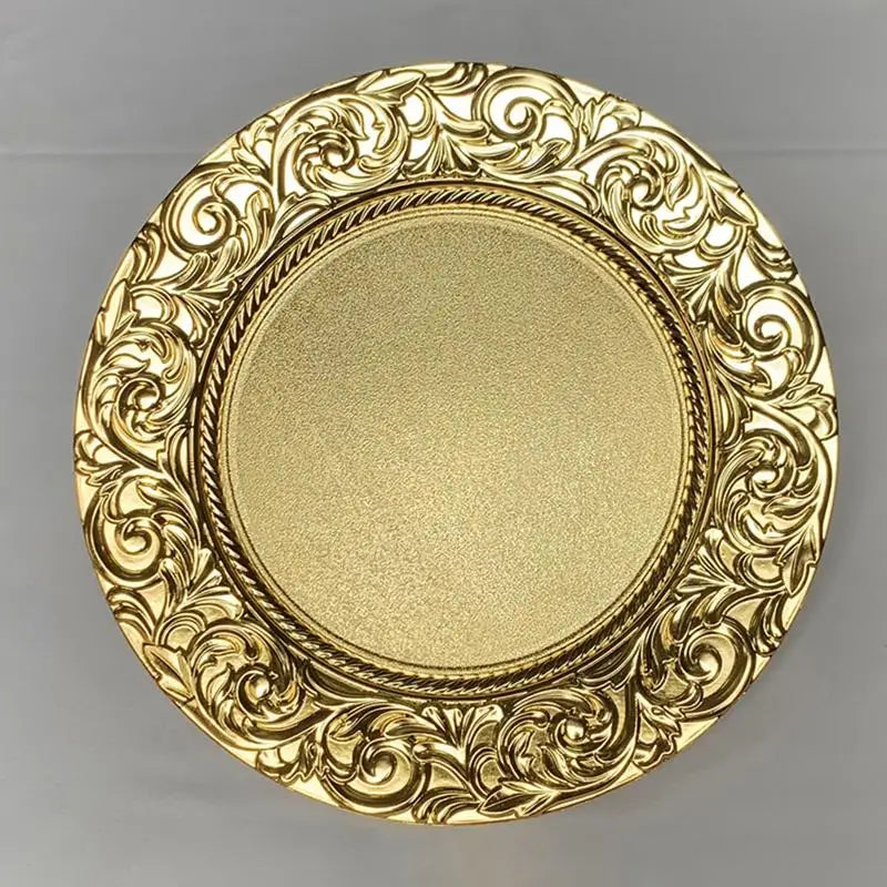Reusable Gold Charger Plate Plastic Tableware for Party Banquet Event Wedding Home Table Setting Stylish Look Vue Gold