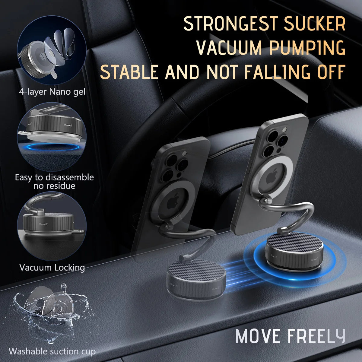 Car Magnetic Suction Cup Stand S-Shaped Foldable Adjustable Angle for Phones 360 Rotation Desk Dashboard Mount Home Travel Use Vue