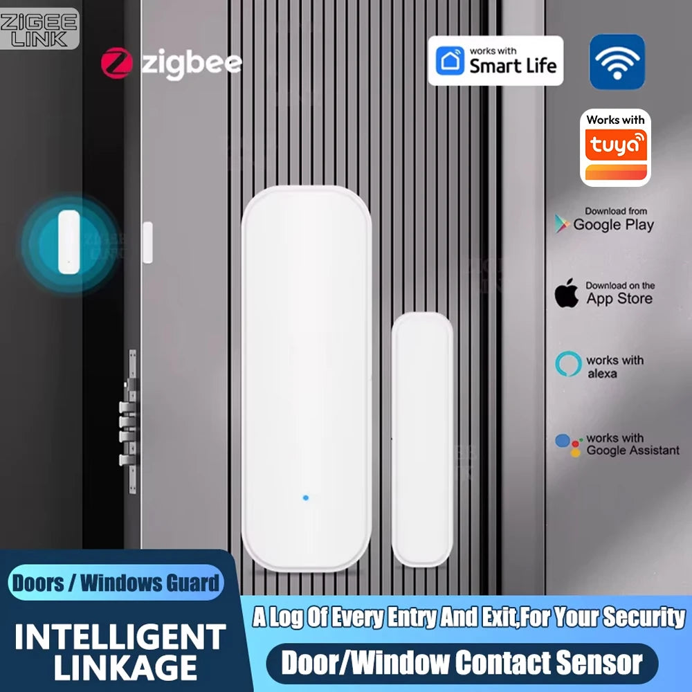 ZigBee Door Window Sensor Wireless Magnetic Alarm Detector Home Security Anti-Theft APP Control Works with Tuya Alexa Google Vue