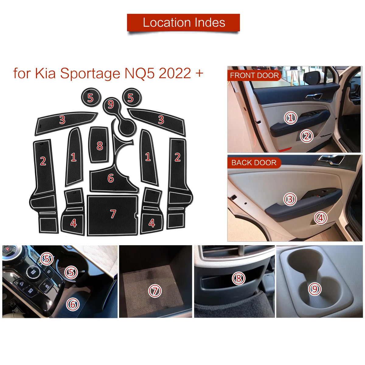 for Kia Sportage NQ5 2021 2022 2023（North American/Korean versions）Anti-Slip Gate Slot Cup Mat Accessories Non-Slip Pad Vue