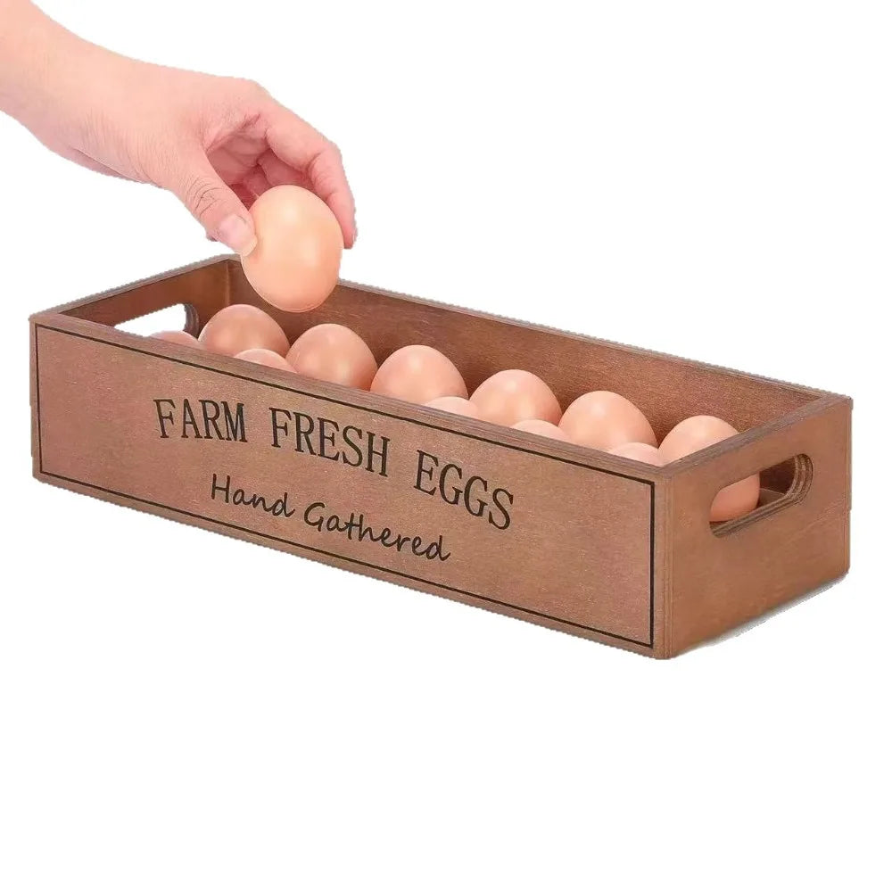 Open-Top Lid Wood Egg Case Rustic Large Capacity Egg Storage Box Wooden Space Saving Egg Display Crates Kitchen Organizer Vue