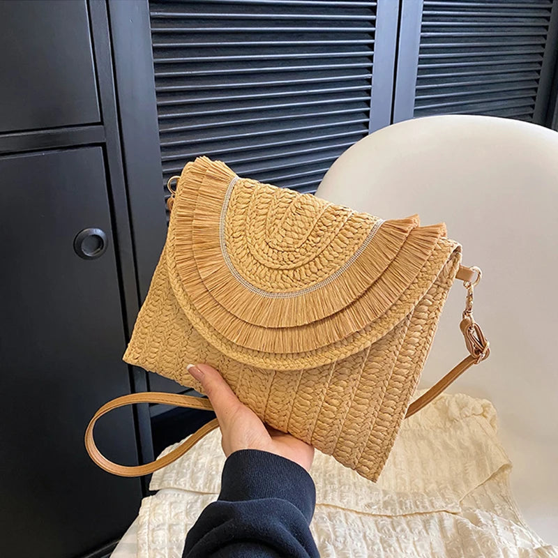 Raffia Straw Weaven Bags Fashion Ladies Wrist Clutches Summer Women