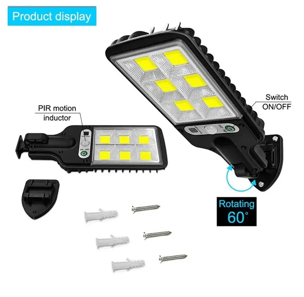 Outdoor Led Solar Light 72 COB Wall Lamp with PIR Motion Sensor Sunlight Rechargeable Waterproof Garden Fence Yard Auto On/Off Vue