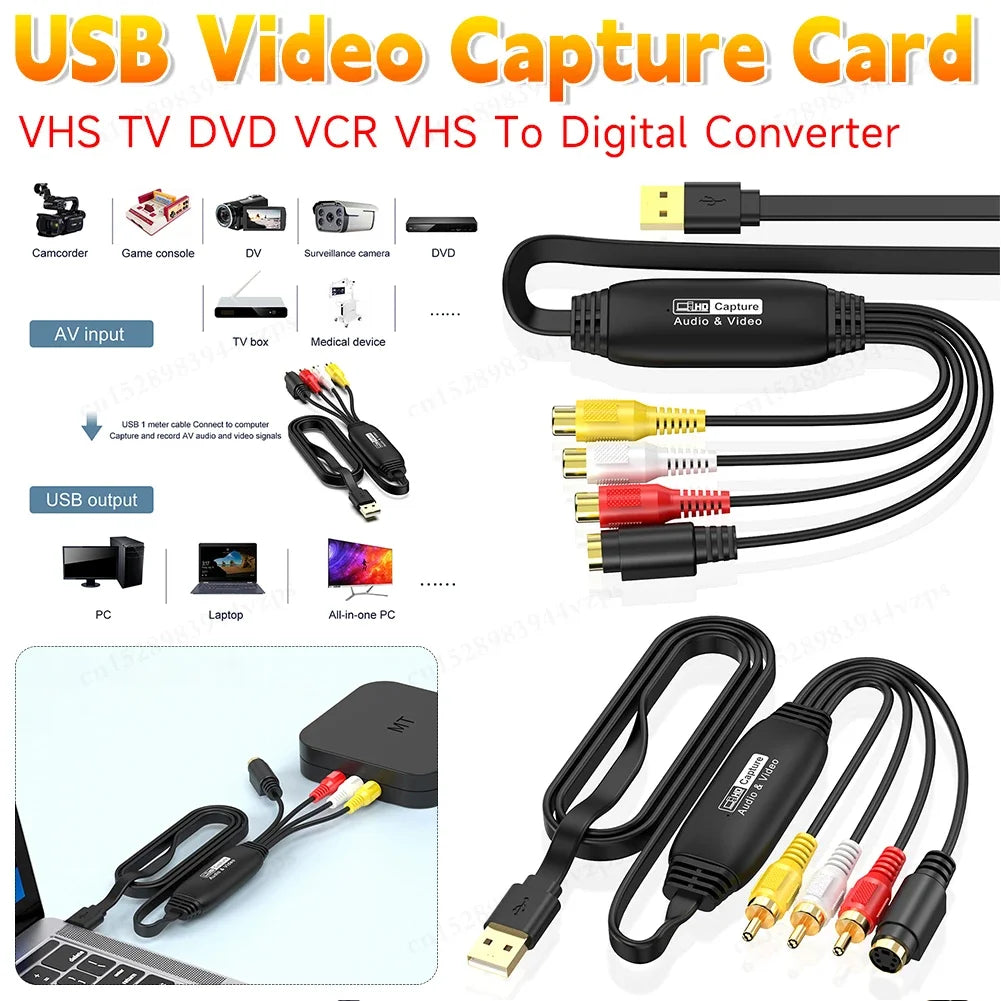 USB Video Capture Card VHS TV DVD VCR Video Audio Converter USB To AV Video Capture Adapter for PC Vue