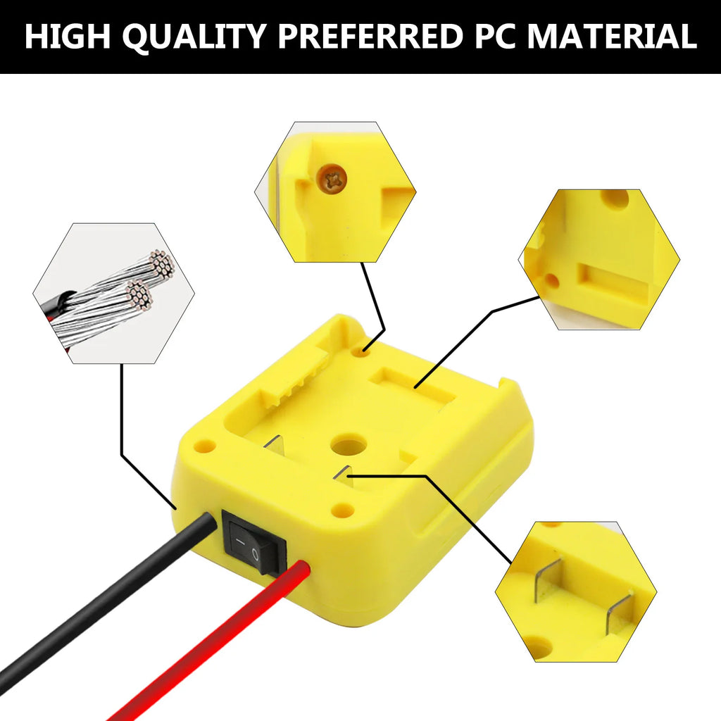 For DeWalt 14.4V-18V Li-Ion Battery Packs DIY Connector 30A Fuse External Power Supply Adaptor Connection External Power Supply Vue