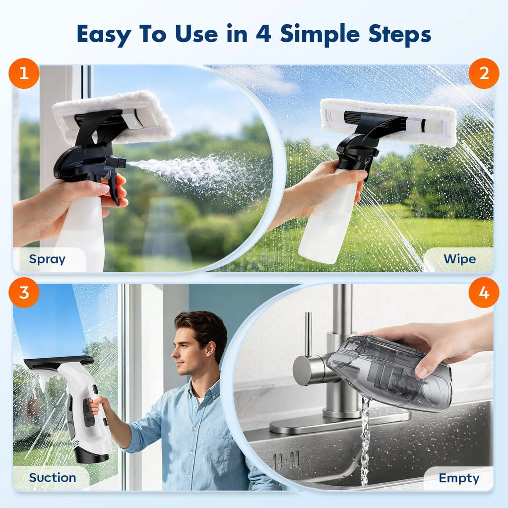 Cordless Window Vacuum Squeegee with Extension Pole, Electric Window Cleaner, Portable Cleaning Kit for Glass Doors, Windows, Mi Vue