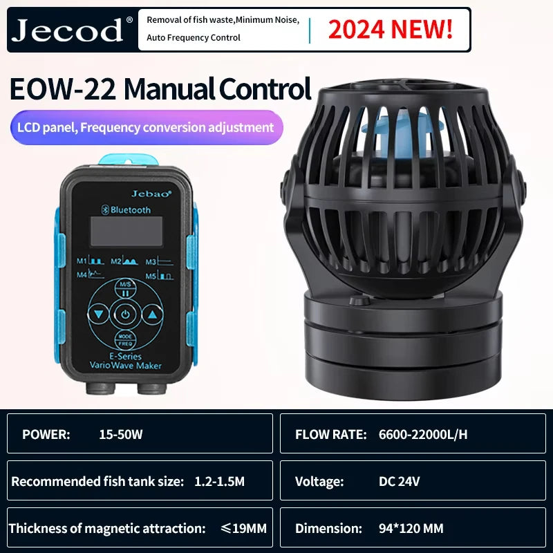 Jebao WiFi Wave Maker Pump EOW Series Aquarium Water Pump Filter 12V 24V Fountain Pump Fish Tank Ultra Quiet Operation Pumps Vue EOW-22