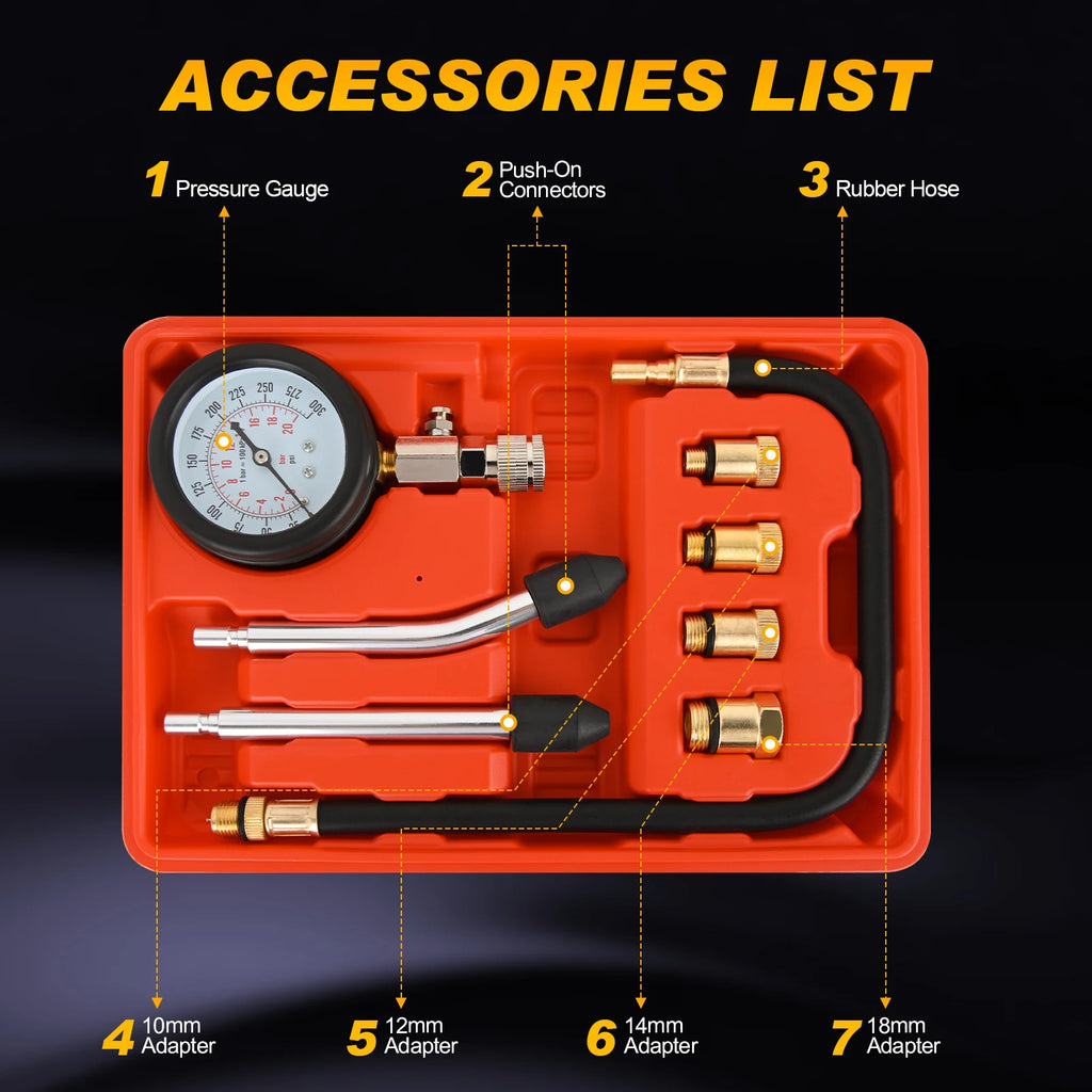 Nilight Compression Tester Kit, 8PCS Petrol Gas Engine Cylinder Pressure Gauge 0-300 PSI Automotive Tool for Cars Trucks Motorcycles Vue RED United States