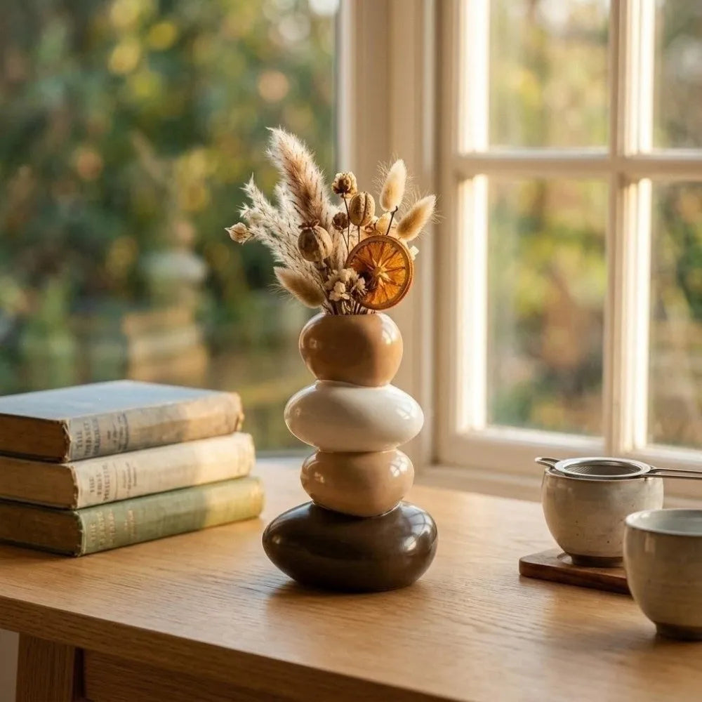Resin Stacking Stone Flower Vase Smooth Good Luck Stacked Pebble Plant Bottle Anti-tip Aesthetic Sculpture Vue