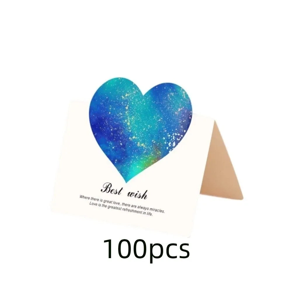 100pcs 3D Starry Sky Heart Greeting Cards Romantic Paper Valentines Day Card Folding Best Wish Thank You Letter Vue Green