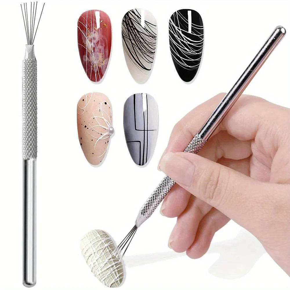 1/2/3PCS 7-pin Nail Liner Nail Art Tools Stainless Steel Stripe Lines Nail Art Pens Bendable Pins Ultra-thin Line Nail Brush Vue